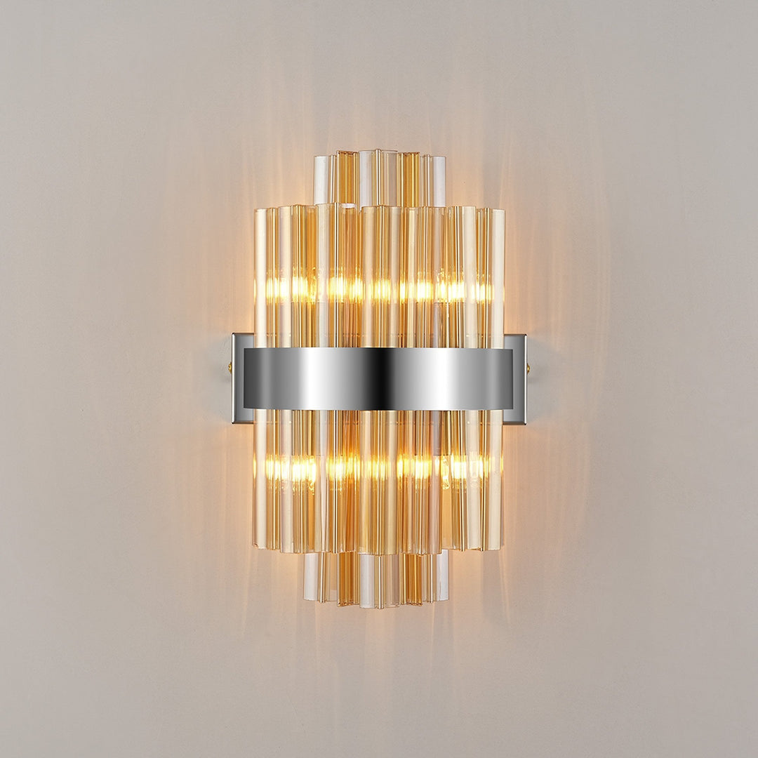 Nelson Lighting NL9510PN/AM9 Kaffer 4 Light Wall Light Polished Nickel Amber