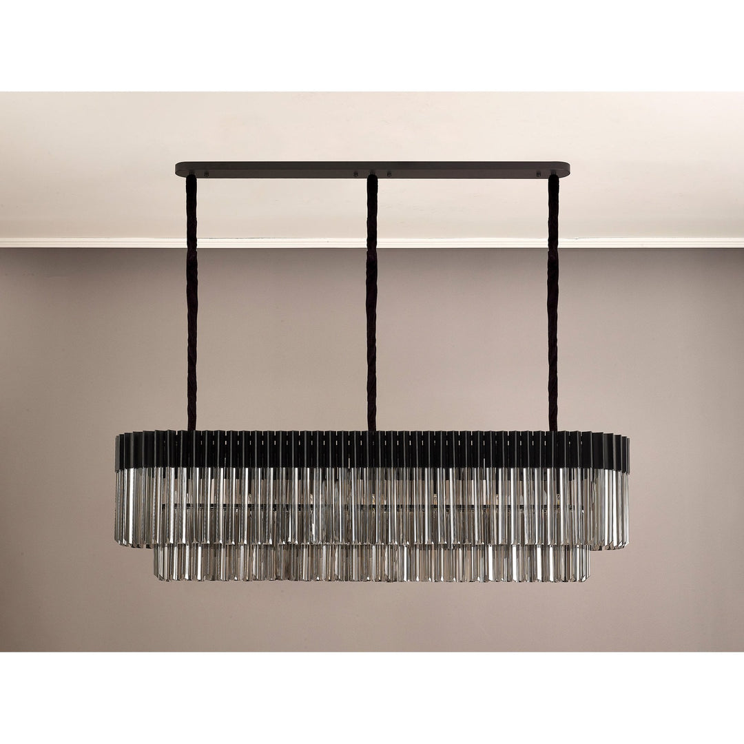 Nelson Lighting NL89609 Vienna 7 Light Rectangle Pendant Matt Black Smoked