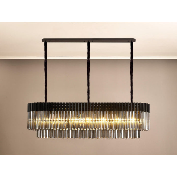 Nelson Lighting NL89609 Vienna 7 Light Rectangle Pendant Matt Black Smoked