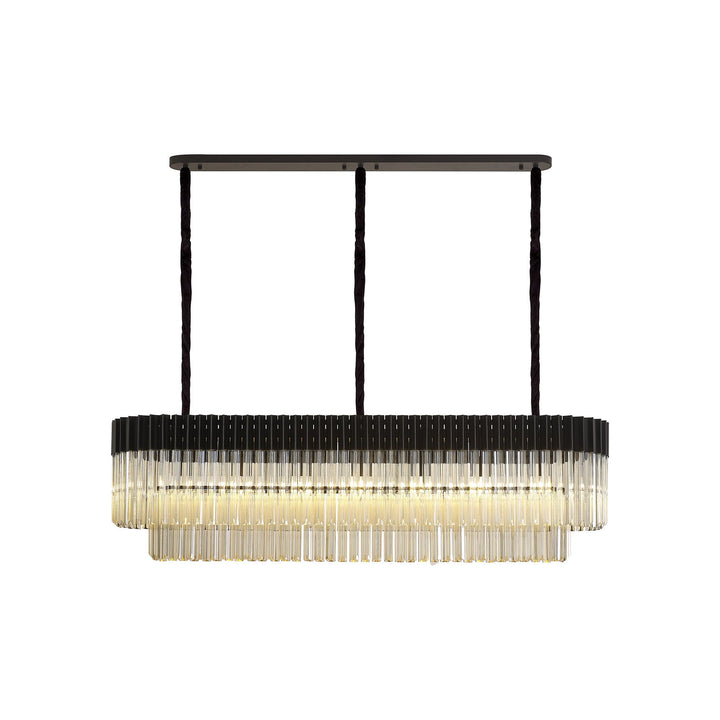 Nelson Lighting NL89619 Vienna 7 Light Rectangle Pendant Matt Black Cognac