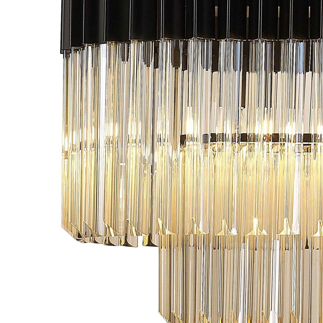 Nelson Lighting NL89619 Vienna 7 Light Rectangle Pendant Matt Black Cognac