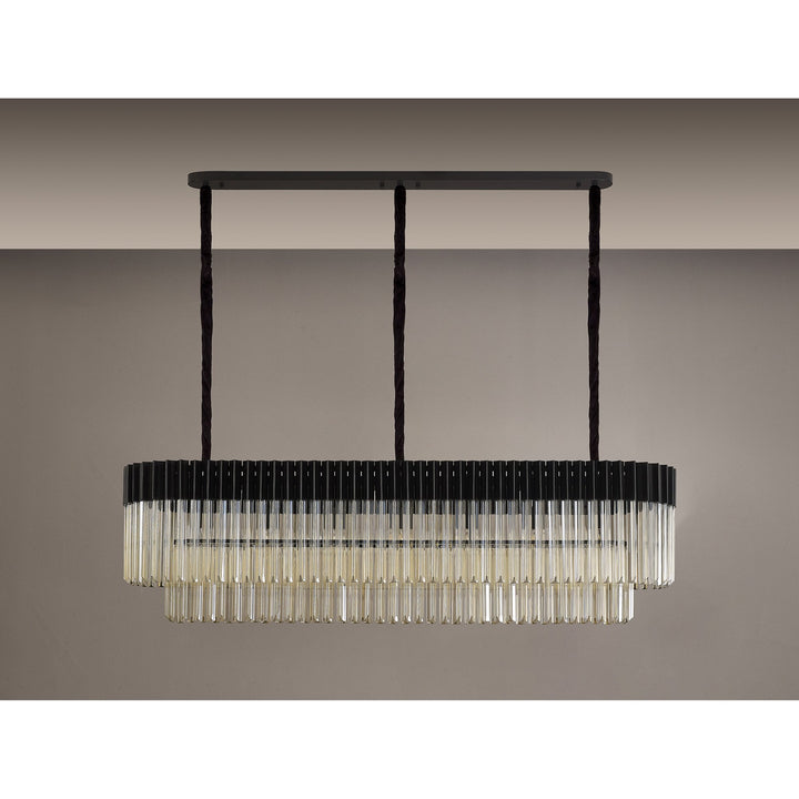 Nelson Lighting NL89619 Vienna 7 Light Rectangle Pendant Matt Black Cognac