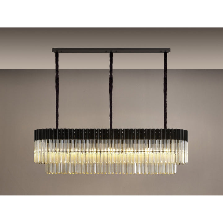 Nelson Lighting NL89619 Vienna 7 Light Rectangle Pendant Matt Black Cognac