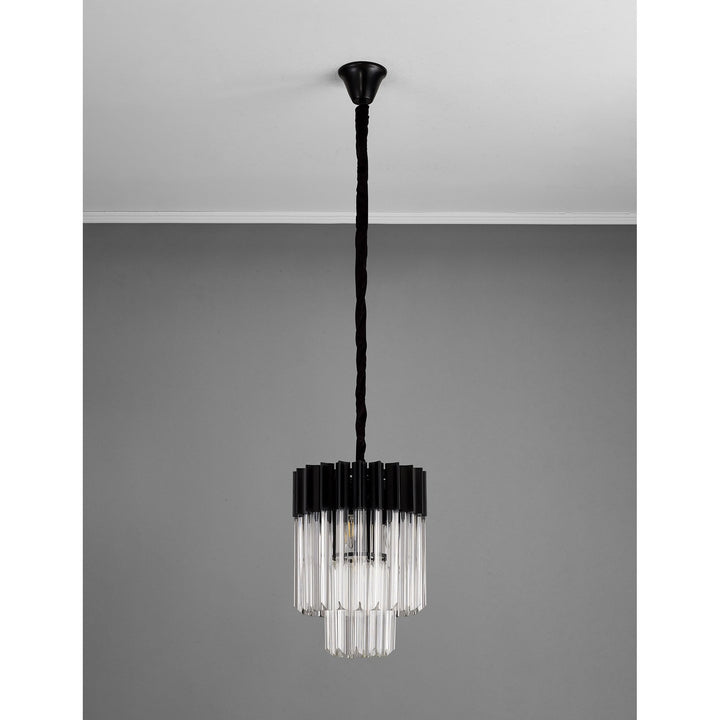 Nelson Lighting NL89659 Vienna 4 Light Round Pendant Matt Black Clear