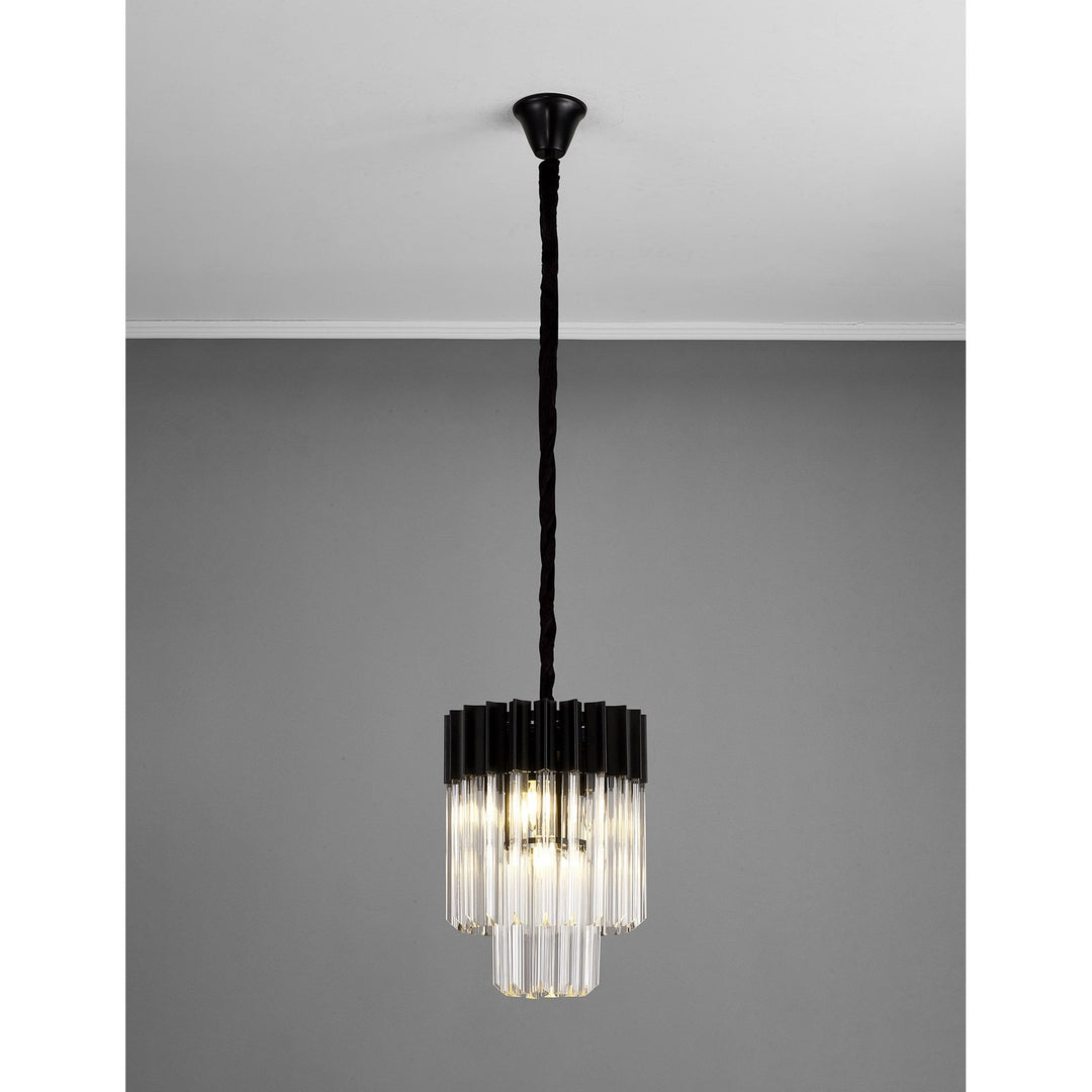 Nelson Lighting NL89659 Vienna 4 Light Round Pendant Matt Black Clear