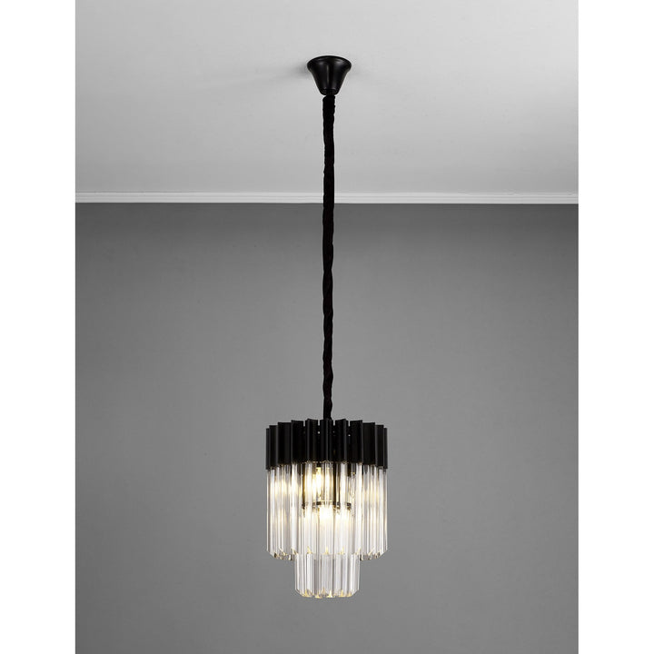 Nelson Lighting NL89659 Vienna 4 Light Round Pendant Matt Black Clear