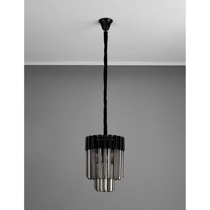 Nelson Lighting NL89669 Vienna 4 Light Round Pendant Matt Black Smoked