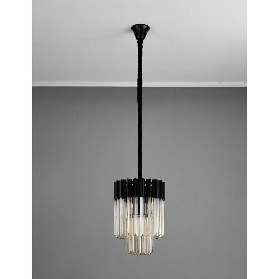 Nelson Lighting NL89679 Vienna 4 Light Round Pendant Matt Black Cognac