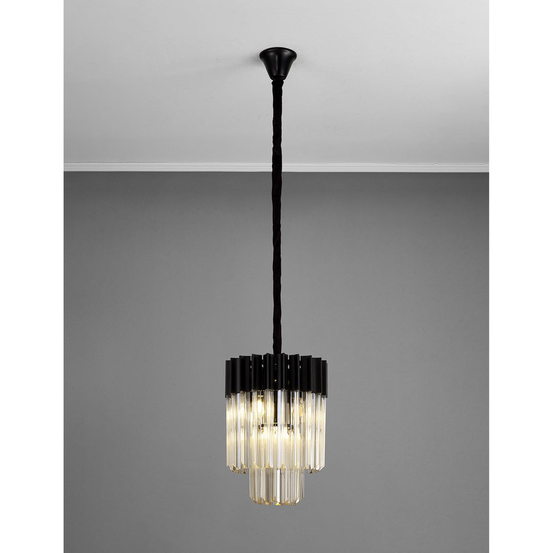 Nelson Lighting NL89679 Vienna 4 Light Round Pendant Matt Black Cognac