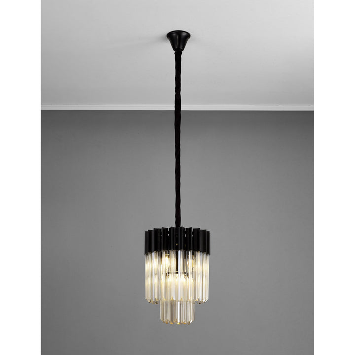 Nelson Lighting NL89679 Vienna 4 Light Round Pendant Matt Black Cognac