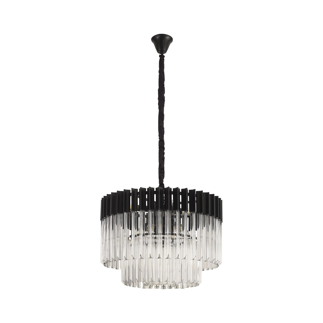 Nelson Lighting NL89719 Vienna 8 Light Round Pendant Matt Black Clear