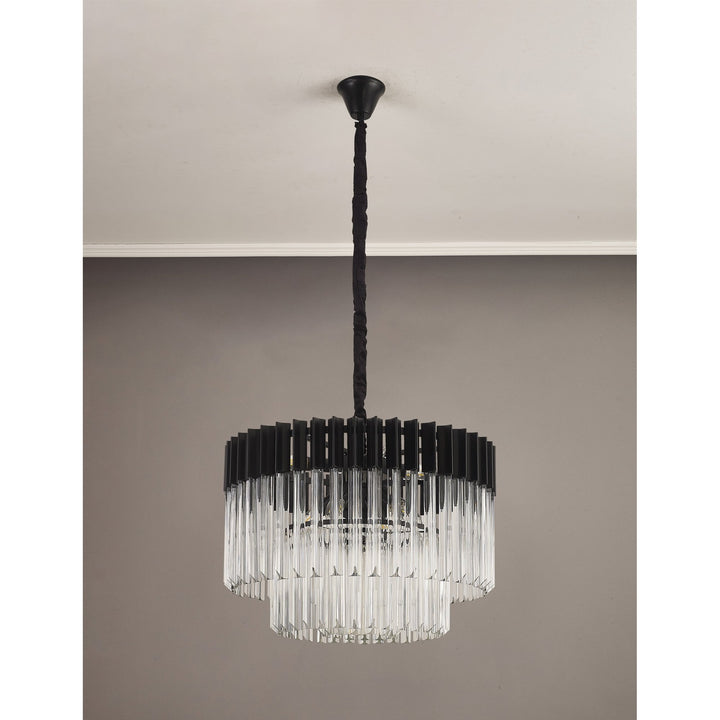 Nelson Lighting NL89719 Vienna 8 Light Round Pendant Matt Black Clear