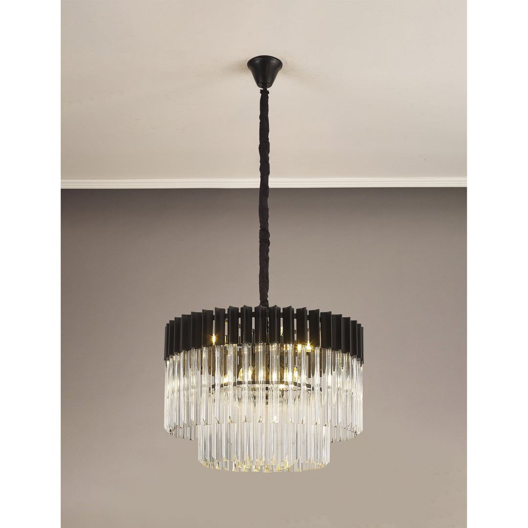 Nelson Lighting NL89719 Vienna 8 Light Round Pendant Matt Black Clear