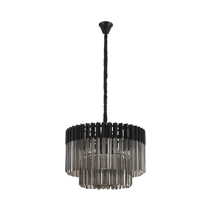 Nelson Lighting NL89729 Vienna 8 Light Round Pendant Matt Black Smoked