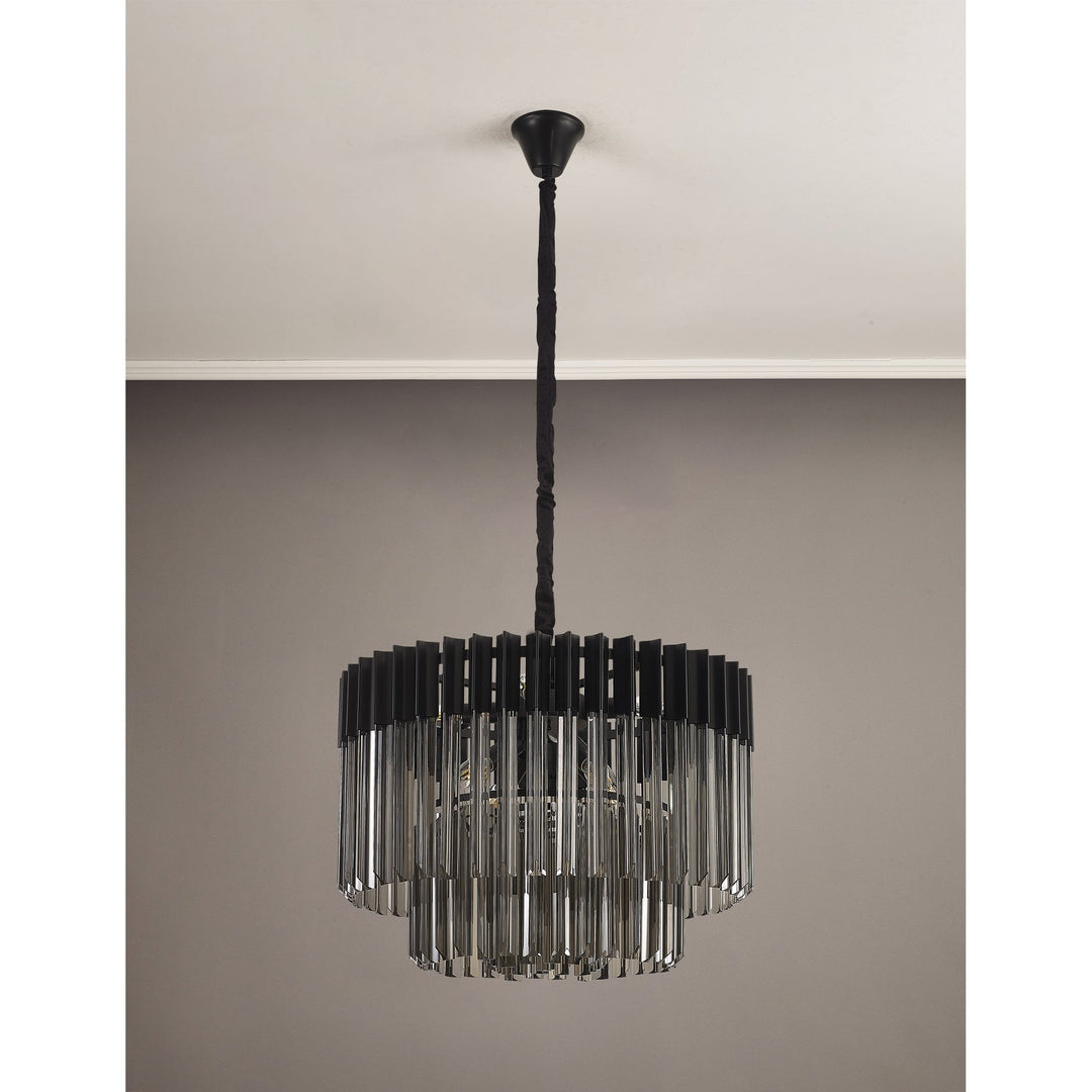 Nelson Lighting NL89729 Vienna 8 Light Round Pendant Matt Black Smoked