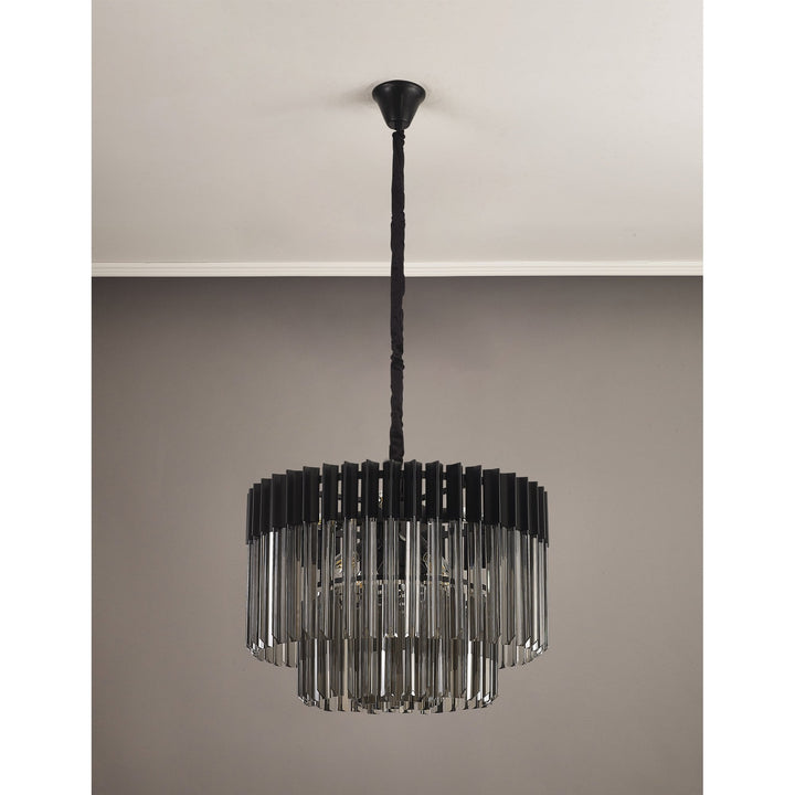 Nelson Lighting NL89729 Vienna 8 Light Round Pendant Matt Black Smoked