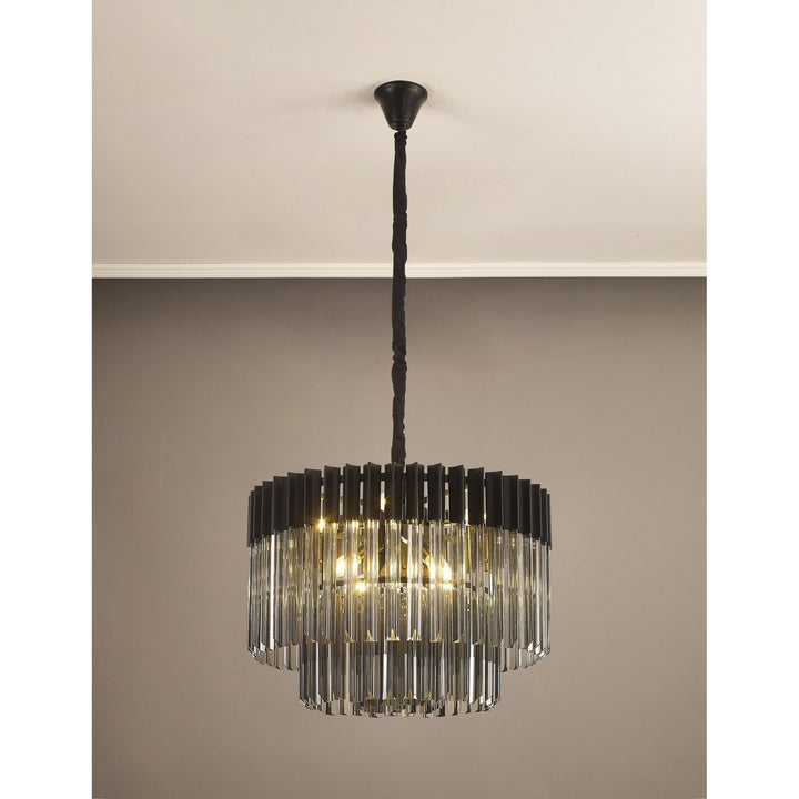 Nelson Lighting NL89729 Vienna 8 Light Round Pendant Matt Black Smoked