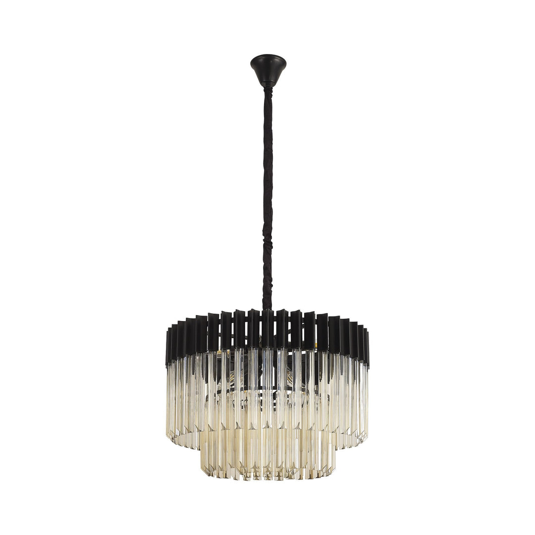 Nelson Lighting NL89739 Vienna 8 Light Round Pendant Matt Black Cognac