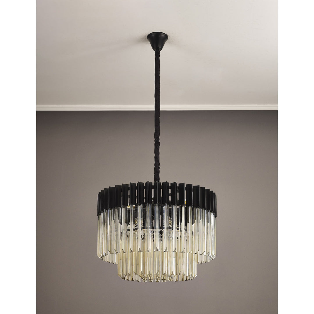 Nelson Lighting NL89739 Vienna 8 Light Round Pendant Matt Black Cognac