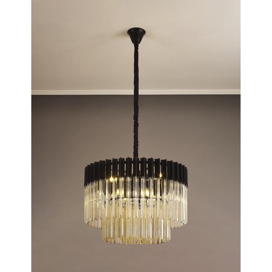 Nelson Lighting NL89739 Vienna 8 Light Round Pendant Matt Black Cognac