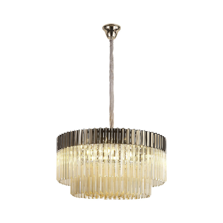 Nelson Lighting NL89769 Vienna 12 Light Round Pendant Polished Nickel Cognac