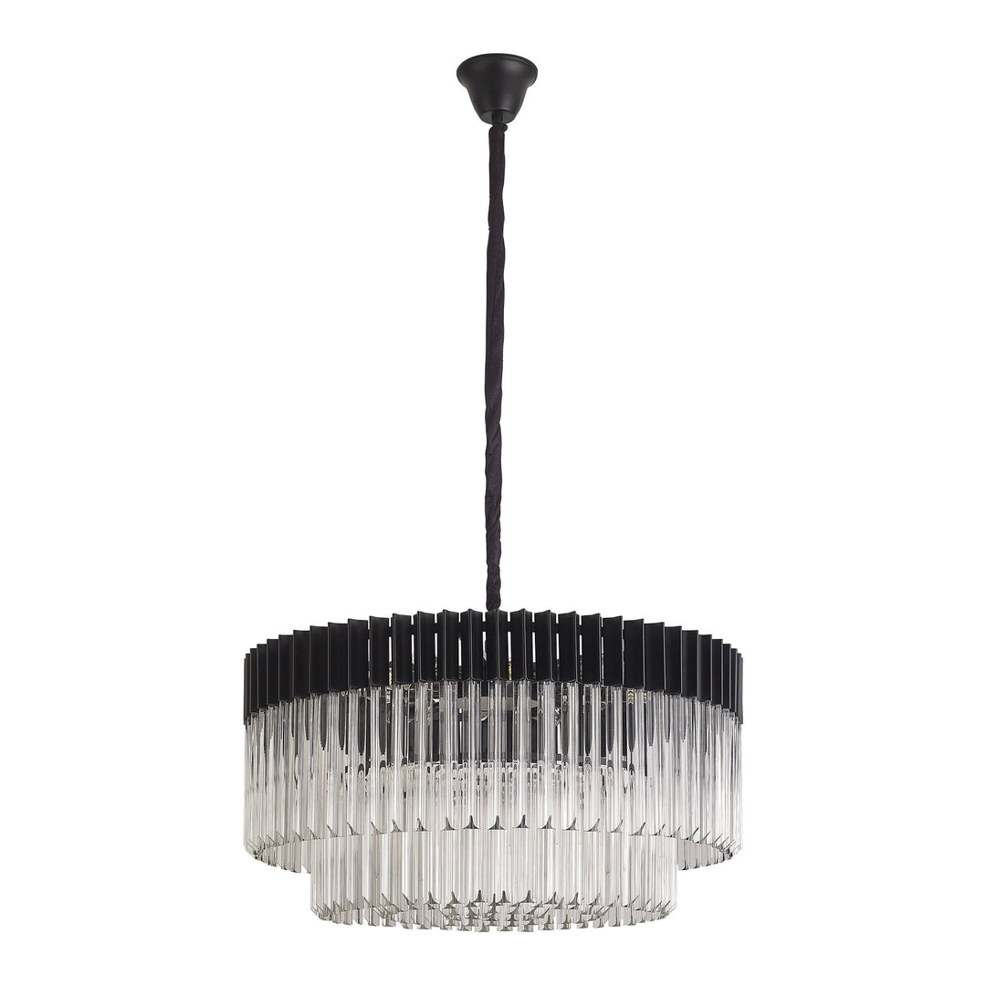 Nelson Lighting NL89779 Vienna 12 Light Round Pendant Matt Black Clear