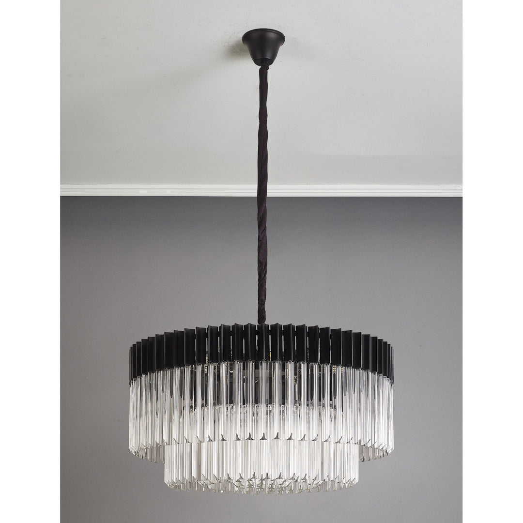 Nelson Lighting NL89779 Vienna 12 Light Round Pendant Matt Black Clear