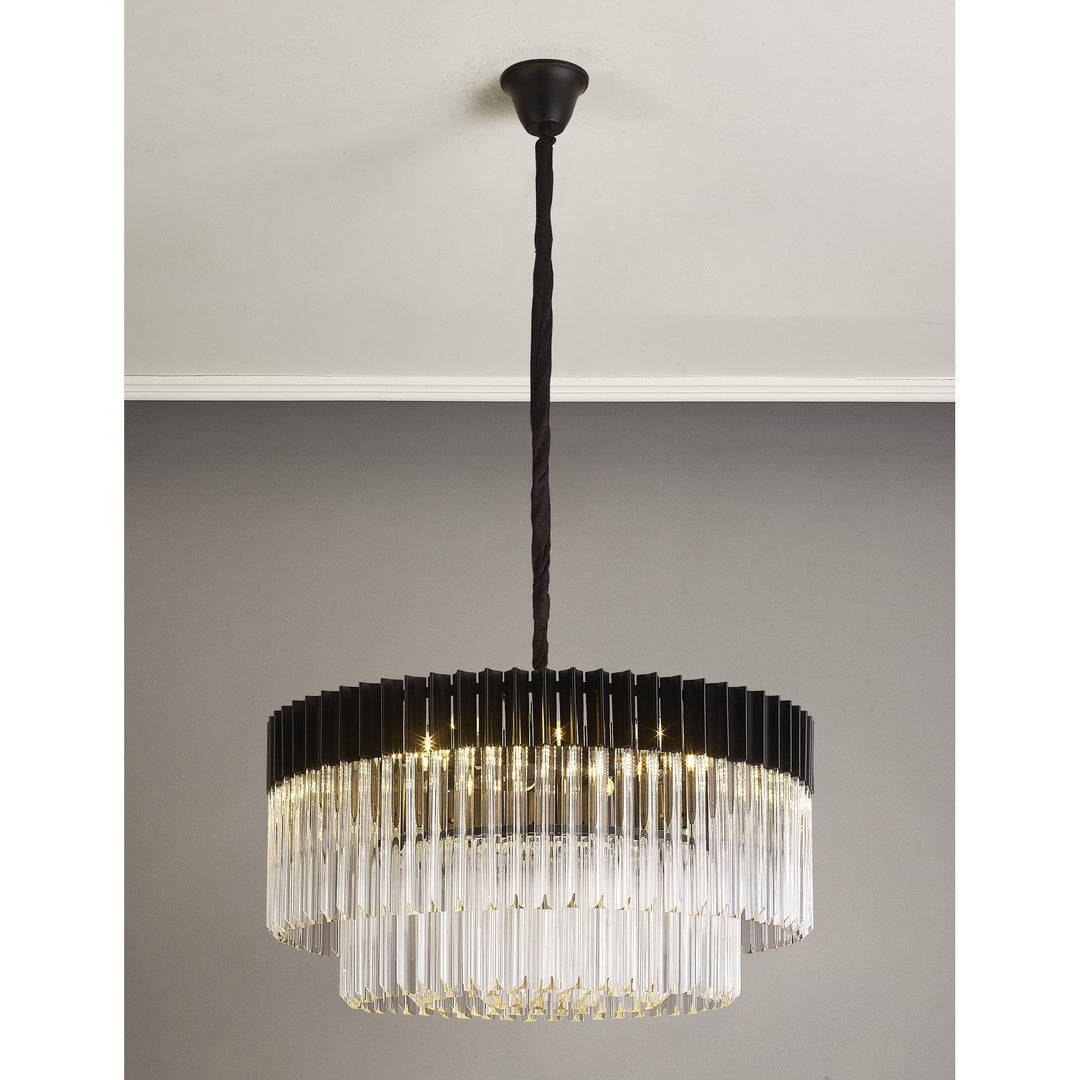 Nelson Lighting NL89779 Vienna 12 Light Round Pendant Matt Black Clear