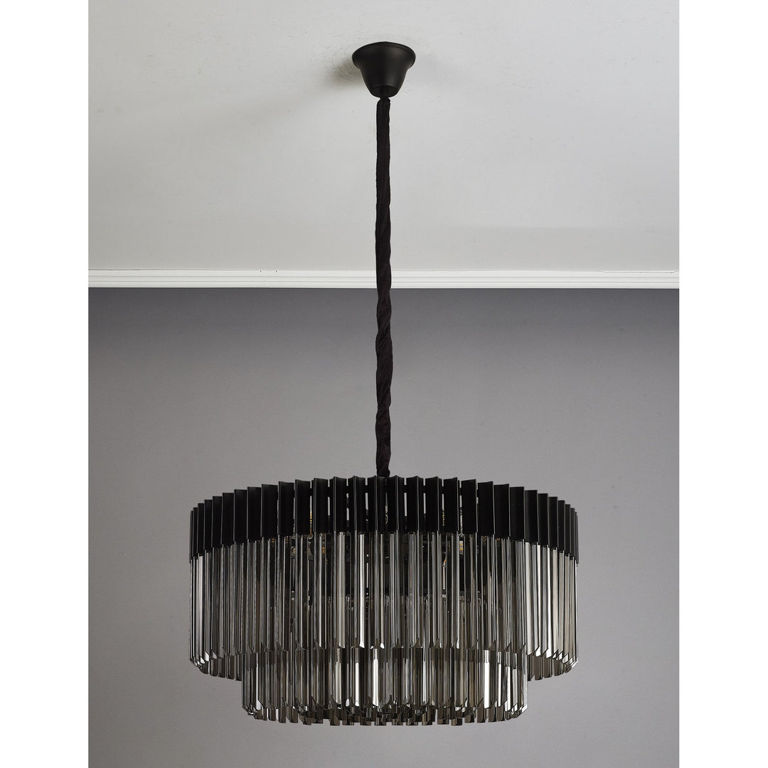 Nelson Lighting NL89789 Vienna 12 Light Round Pendant Matt Black Smoked