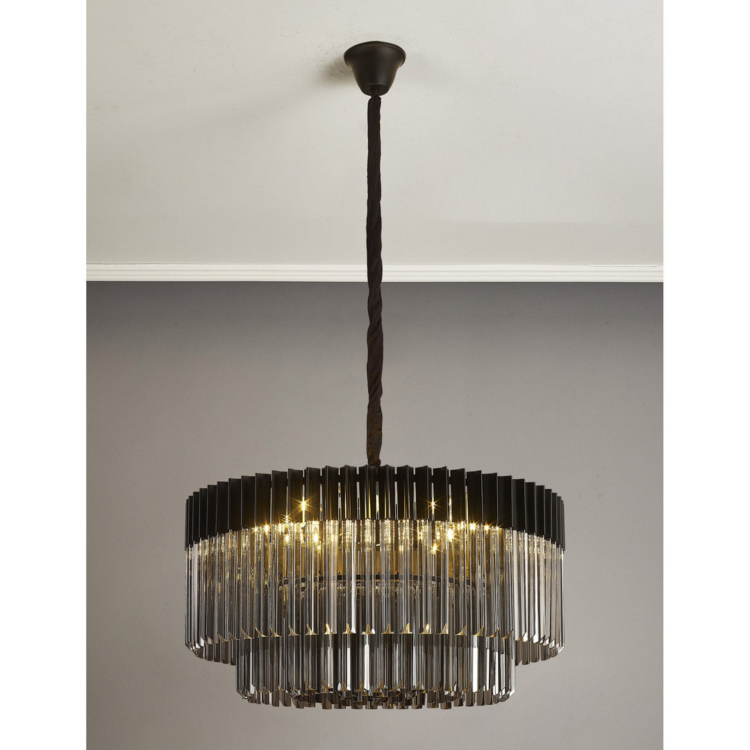 Nelson Lighting NL89789 Vienna 12 Light Round Pendant Matt Black Smoked