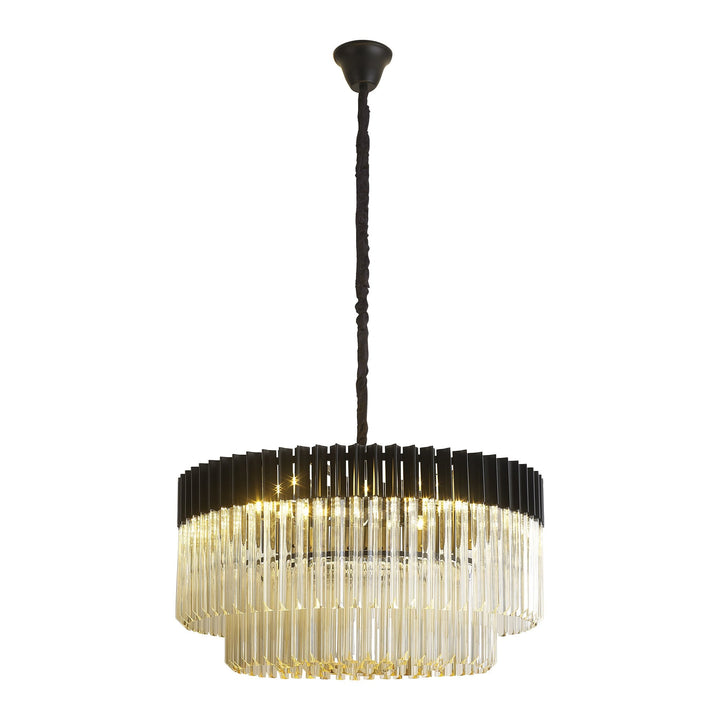 Nelson Lighting NL89799 Vienna 12 Light Round Pendant Matt Black Cognac