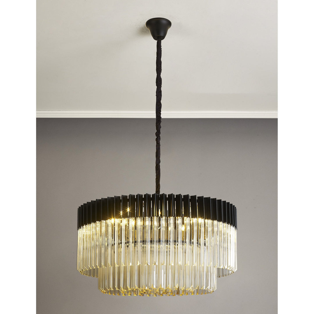 Nelson Lighting NL89799 Vienna 12 Light Round Pendant Matt Black Cognac