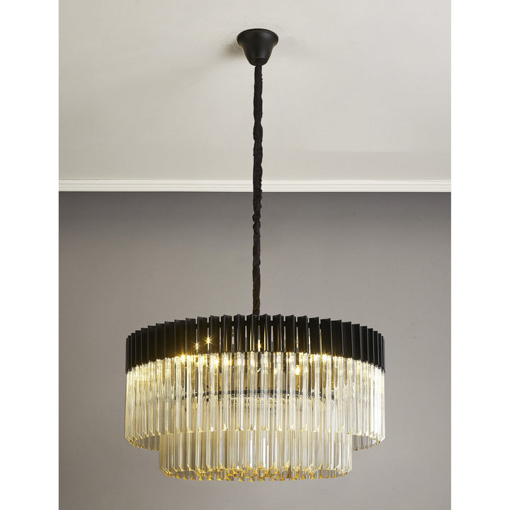 Nelson Lighting NL89799 Vienna 12 Light Round Pendant Matt Black Cognac