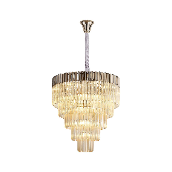 Nelson Lighting NL89829 Vienna 19 Light 5 Tier Round Pendant Polished Nickel Cognac