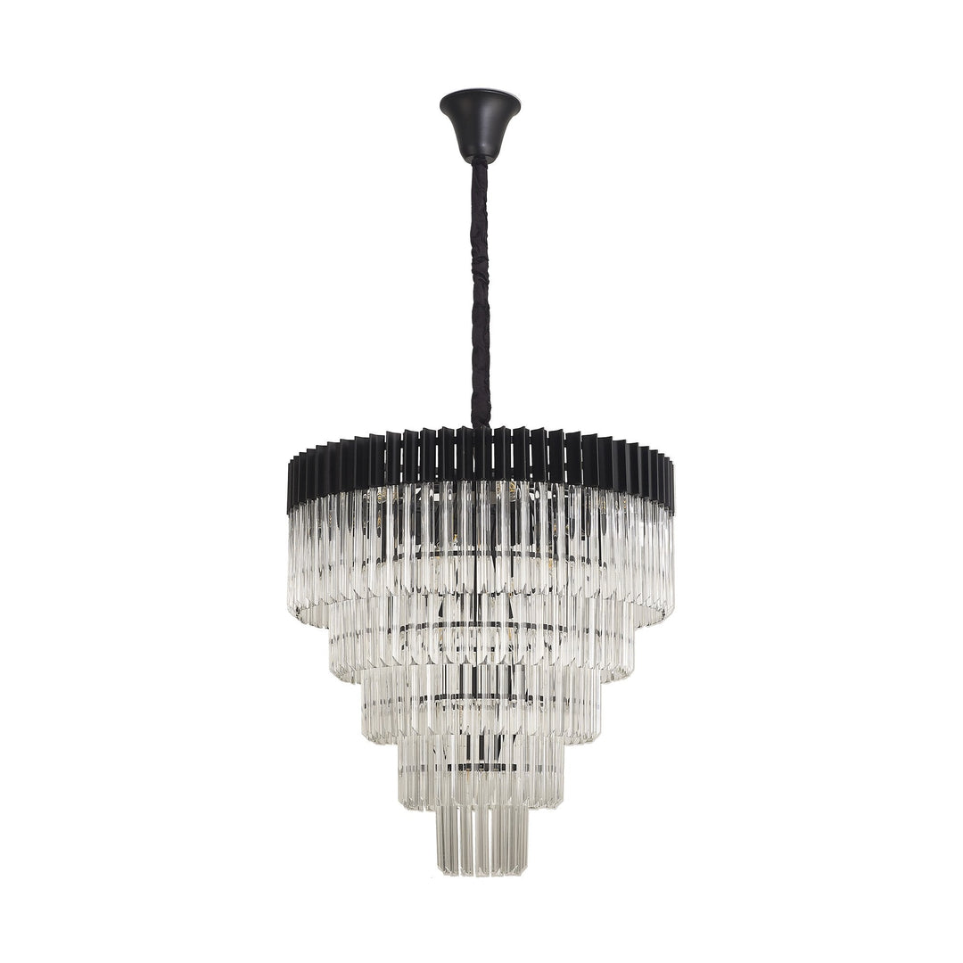 Nelson Lighting NL89839 Vienna 19 Light 5 Tier Round Pendant Matt Black Clear