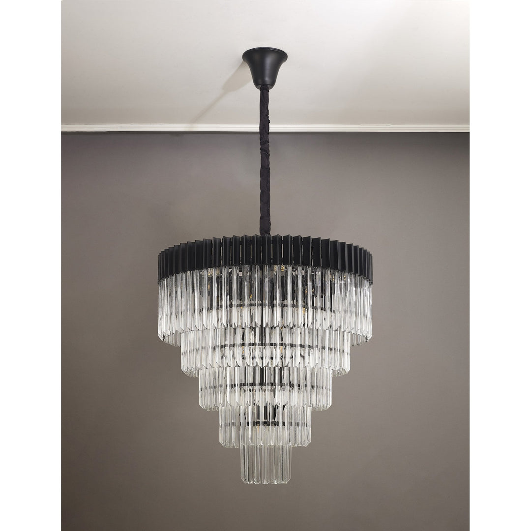 Nelson Lighting NL89839 Vienna 19 Light 5 Tier Round Pendant Matt Black Clear