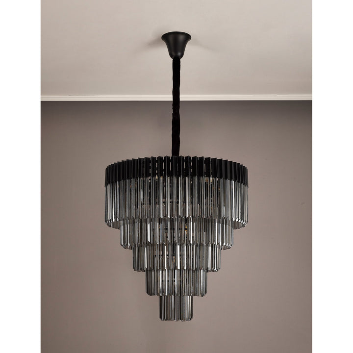 Nelson Lighting NL89849 Vienna 19 Light 5 Tier Round Pendant Matt Black Smoked