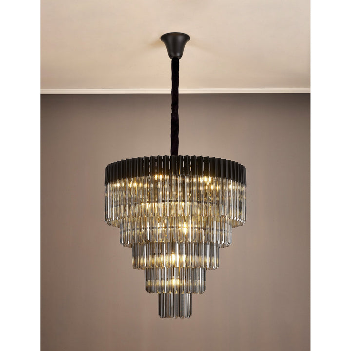 Nelson Lighting NL89849 Vienna 19 Light 5 Tier Round Pendant Matt Black Smoked