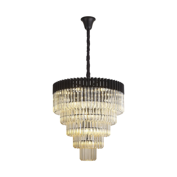 Nelson Lighting NL89859 Vienna 19 Light 5 Tier Round Pendant Matt Black Cognac