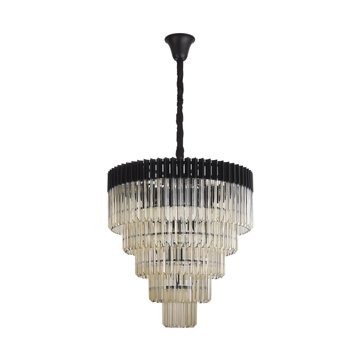 Nelson Lighting NL89859 Vienna 19 Light 5 Tier Round Pendant Matt Black Cognac