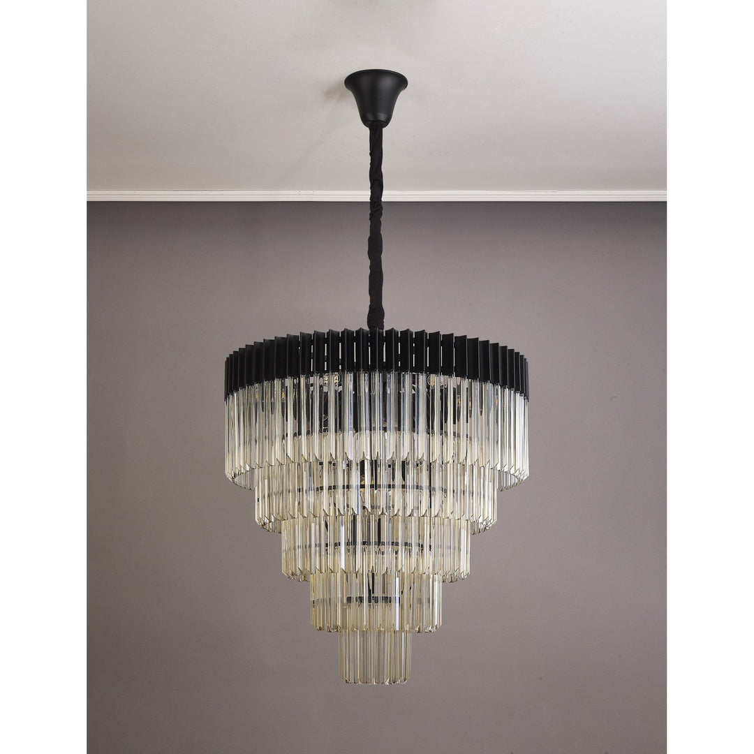 Nelson Lighting NL89859 Vienna 19 Light 5 Tier Round Pendant Matt Black Cognac