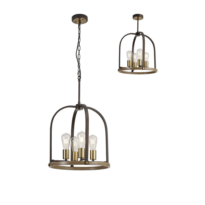 Nelson Lighting NL85769 Laiosa 4 Light Round Pendant Antique Bronze Brown Oxide