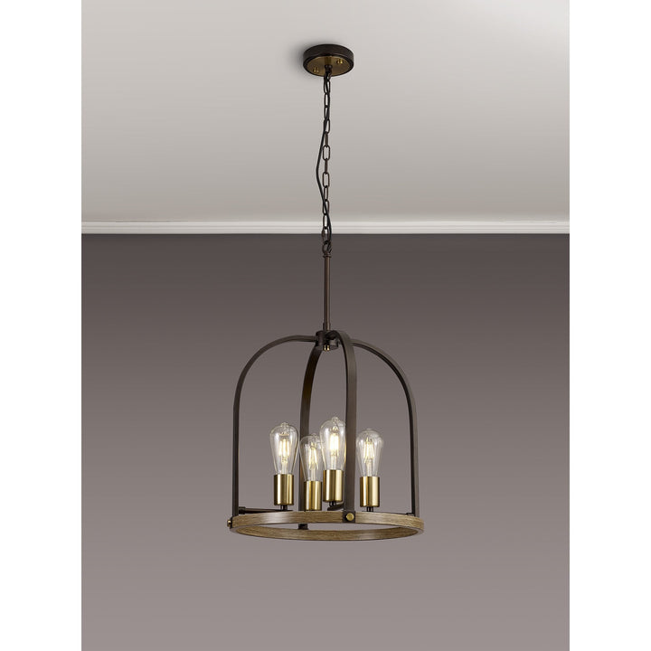 Nelson Lighting NL85769 Laiosa 4 Light Round Pendant Antique Bronze Brown Oxide