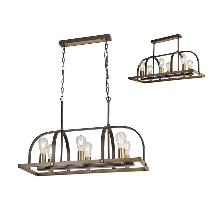 Nelson Lighting NL85779 Laiosa 6 Light Oblong Pendant Antique Bronze Brown Oxide