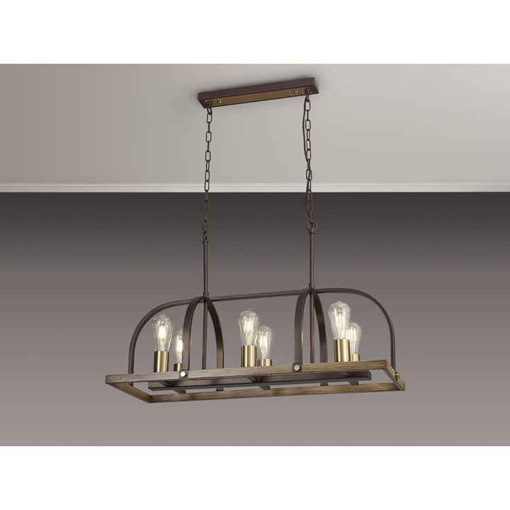 Nelson Lighting NL85779 Laiosa 6 Light Oblong Pendant Antique Bronze Brown Oxide