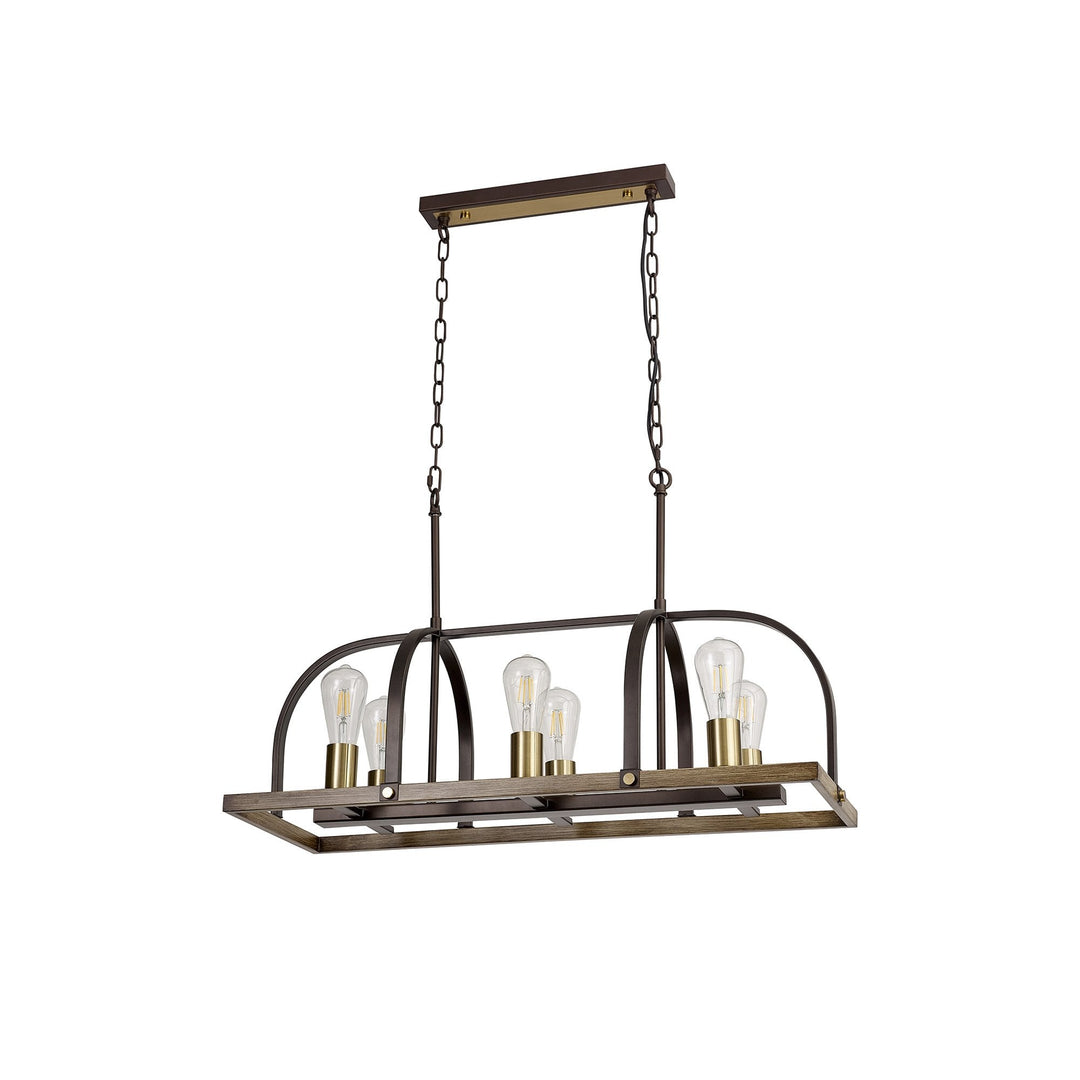 Nelson Lighting NL85779 Laiosa 6 Light Oblong Pendant Antique Bronze Brown Oxide