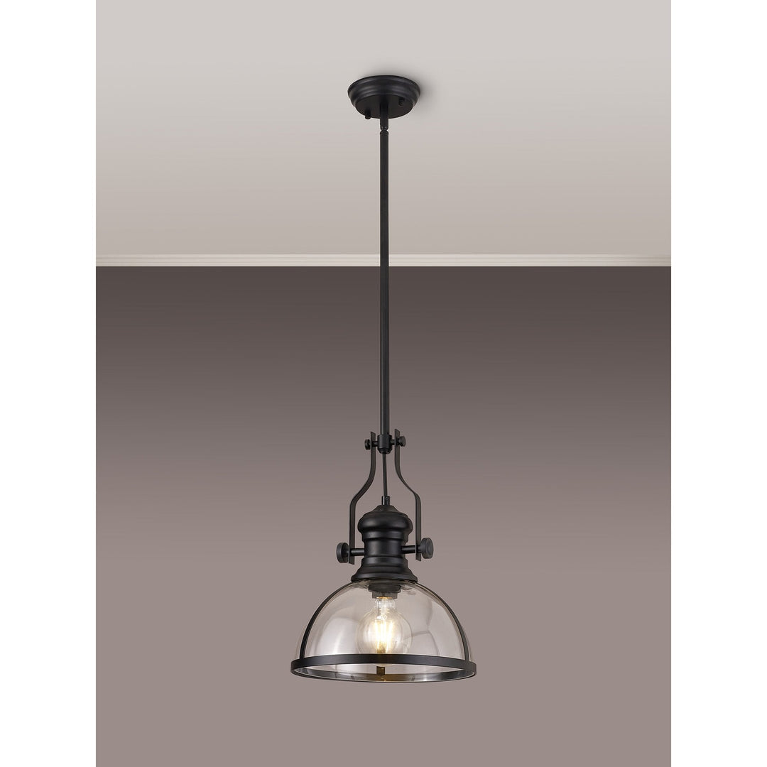 Nelson Lighting NL7262/BL9 Louis 1 Light Pendant Matt Black Clear