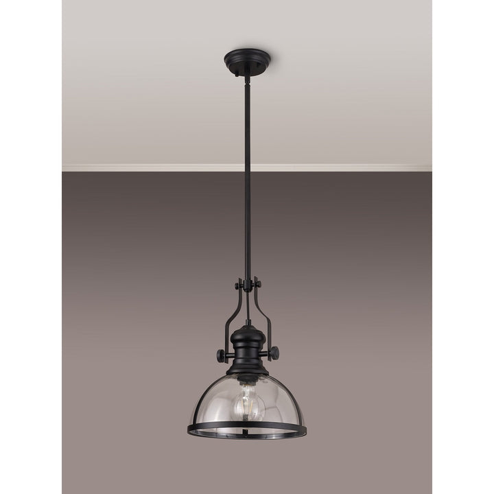 Nelson Lighting NL7262/BL9 Louis 1 Light Pendant Matt Black Clear