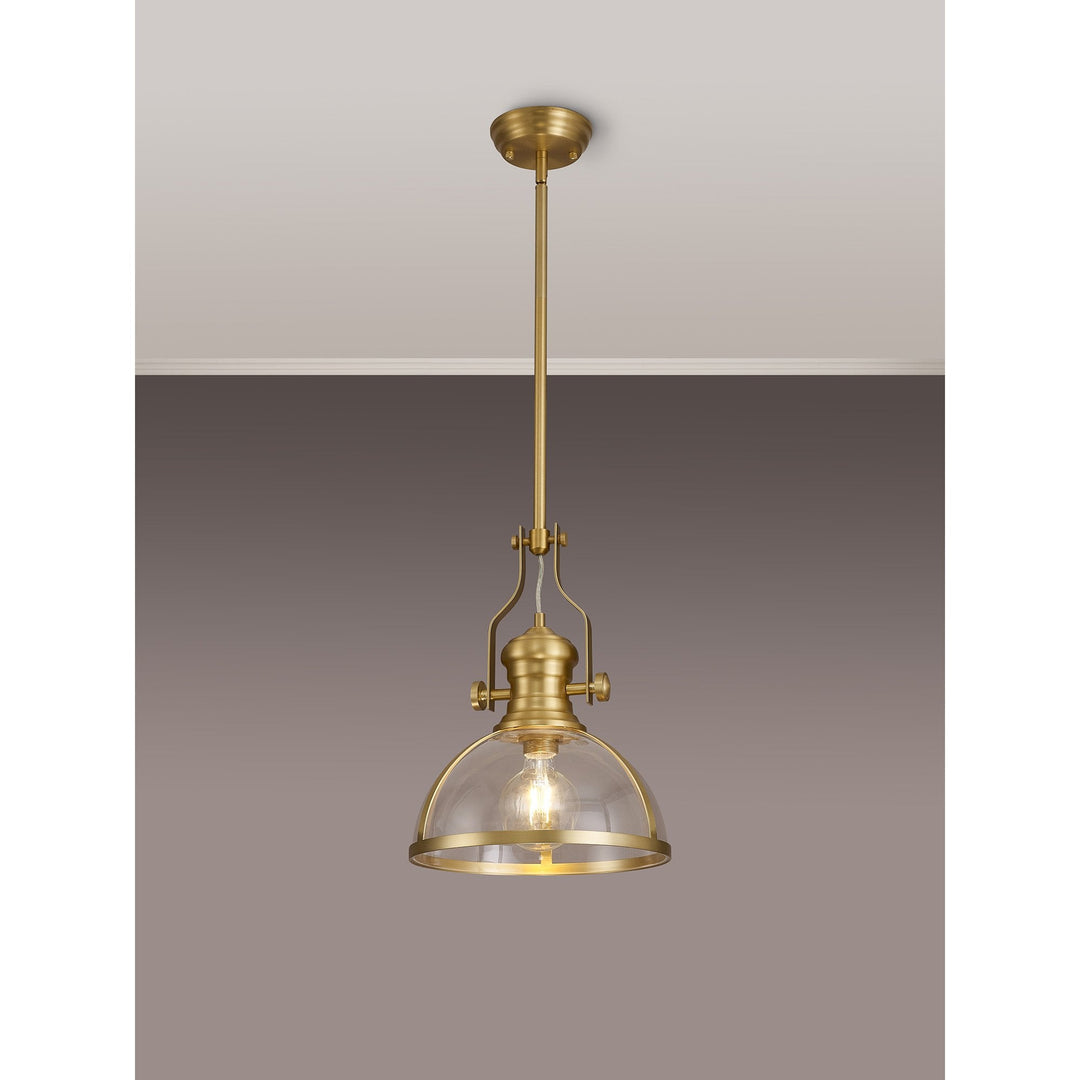 Nelson Lighting NL7262/SG9 Louis 1 Light Pendant Satin Gold Clear