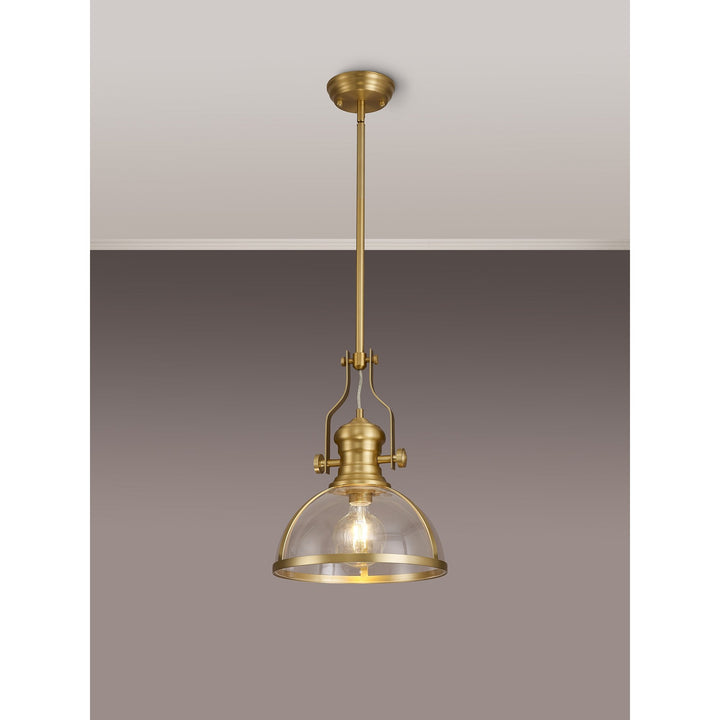 Nelson Lighting NL7262/SG9 Louis 1 Light Pendant Satin Gold Clear